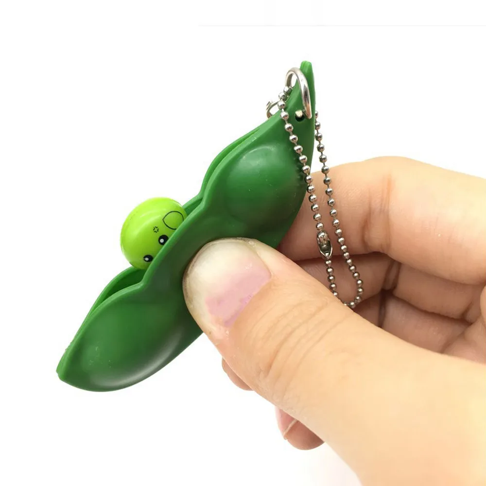

New Creative Extrusion Pea Bean Soybean Edamame Stress Relieve Toy Keychain Cute Fun Key Chain Ring Paty Gift Bag Charms Trinket