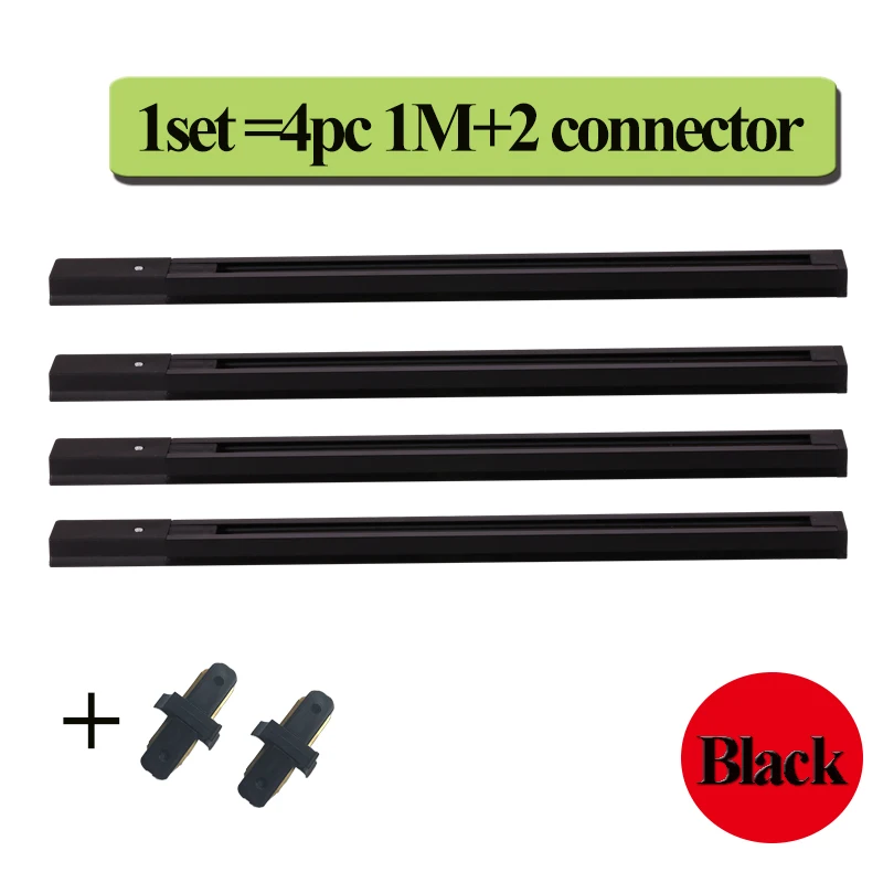 4pcs 1M Black Rail Светодиодный рельсовый рельс 1 м, алюминиевый светильник, 0,5 м, 20 см, 2 провода, система с разъемами, универсальный рельсовый светильник - Испускаемый цвет: 4pcs 1M Black Rail