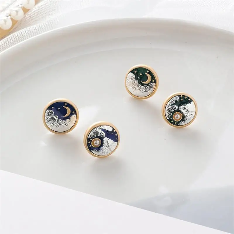 Синий пятиконечная звезда луна серьги гвоздики &quotПланета&quot золотые Цвет Мода