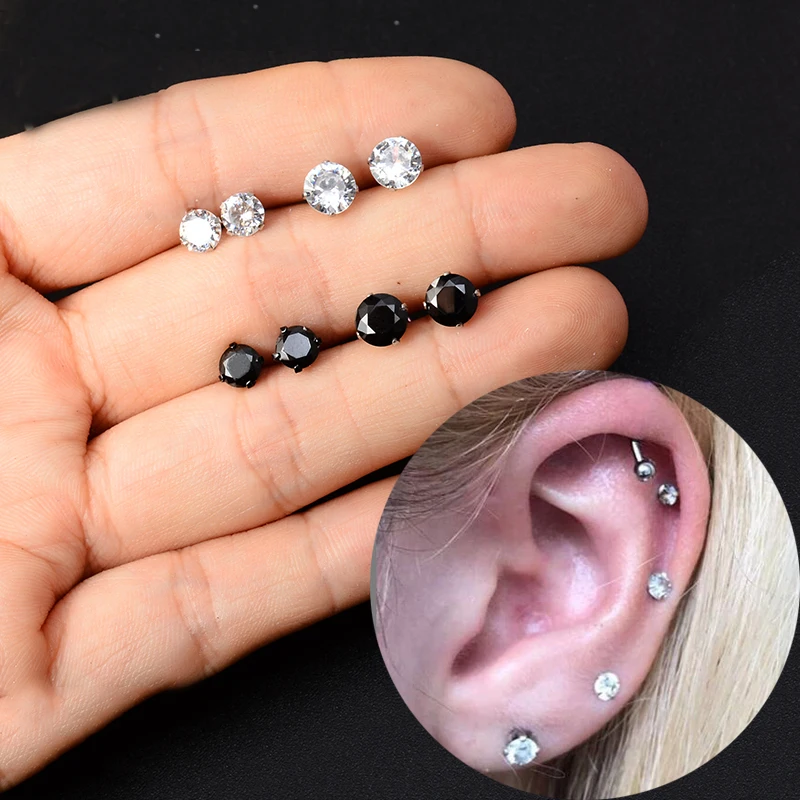 Серьги гвоздики с фианитами черные серьги для Пирсинга Ушей ювелирные изделия