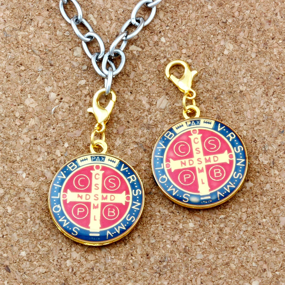 Синяя эмалированная медаль Saint Benedict крестообразные Подвески с застежкой Лобстер