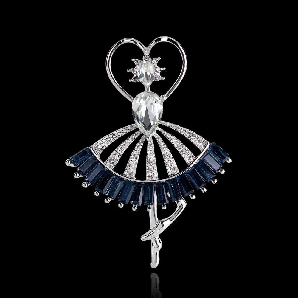 Женская брошь в форме сердца ярко-синяя красивая для танцев стразы Ювелирное