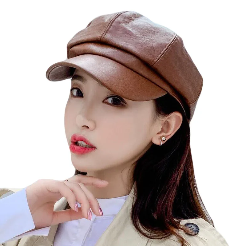 BINGYUANHAOXUAN 2019 Новый Винтажный однотонный берет из искусственной кожи на весну и