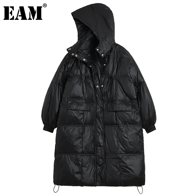 

[EAM] свободный крой, черный, большой размер, теплый пуховик, новинка, с капюшоном, с длинным рукавом, теплые женские парки, модные, осень-зима ...