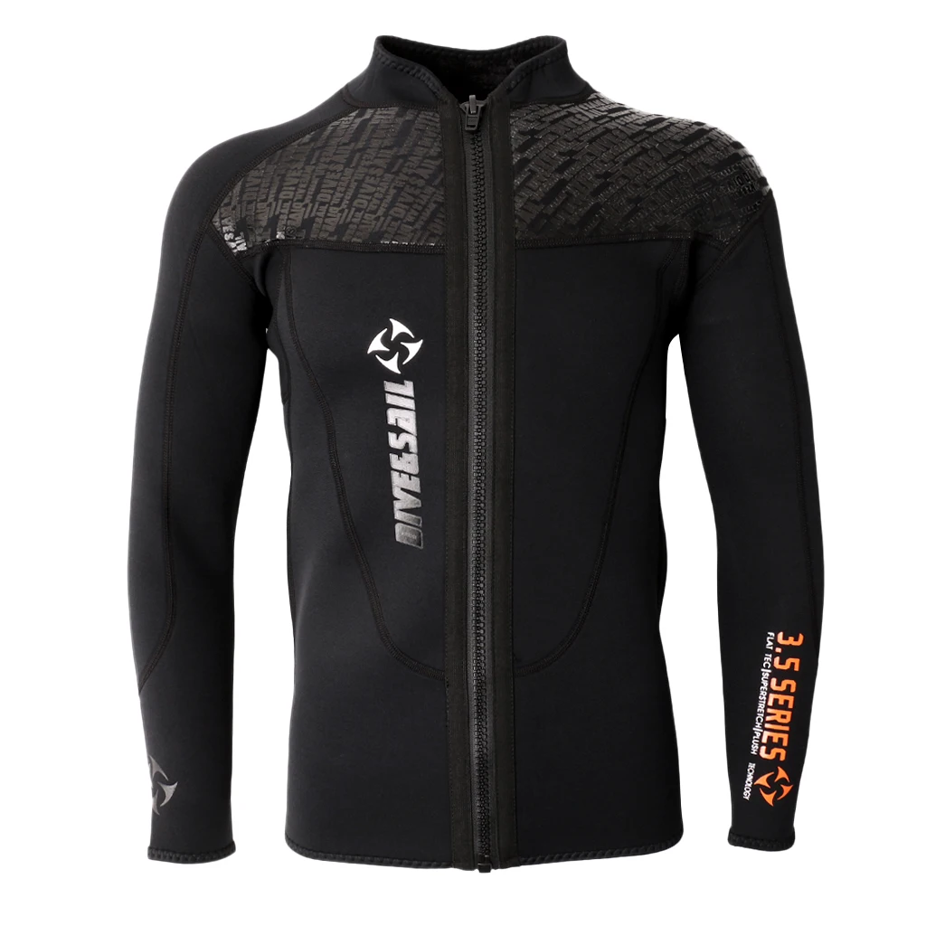 

3MM Black Neoprene Long Sleeve Wetsuit for Men Front Zipper Jacket Top Surf Diving Swimming Snorkeling