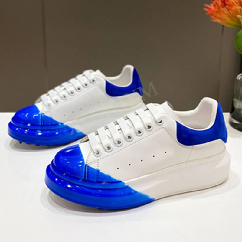 

Top Quality Women Casual Shoes Platform Sneakers Thick Botton Lazy Ladies Shoes Real Leather Gradient Color Lace up Female Shoes