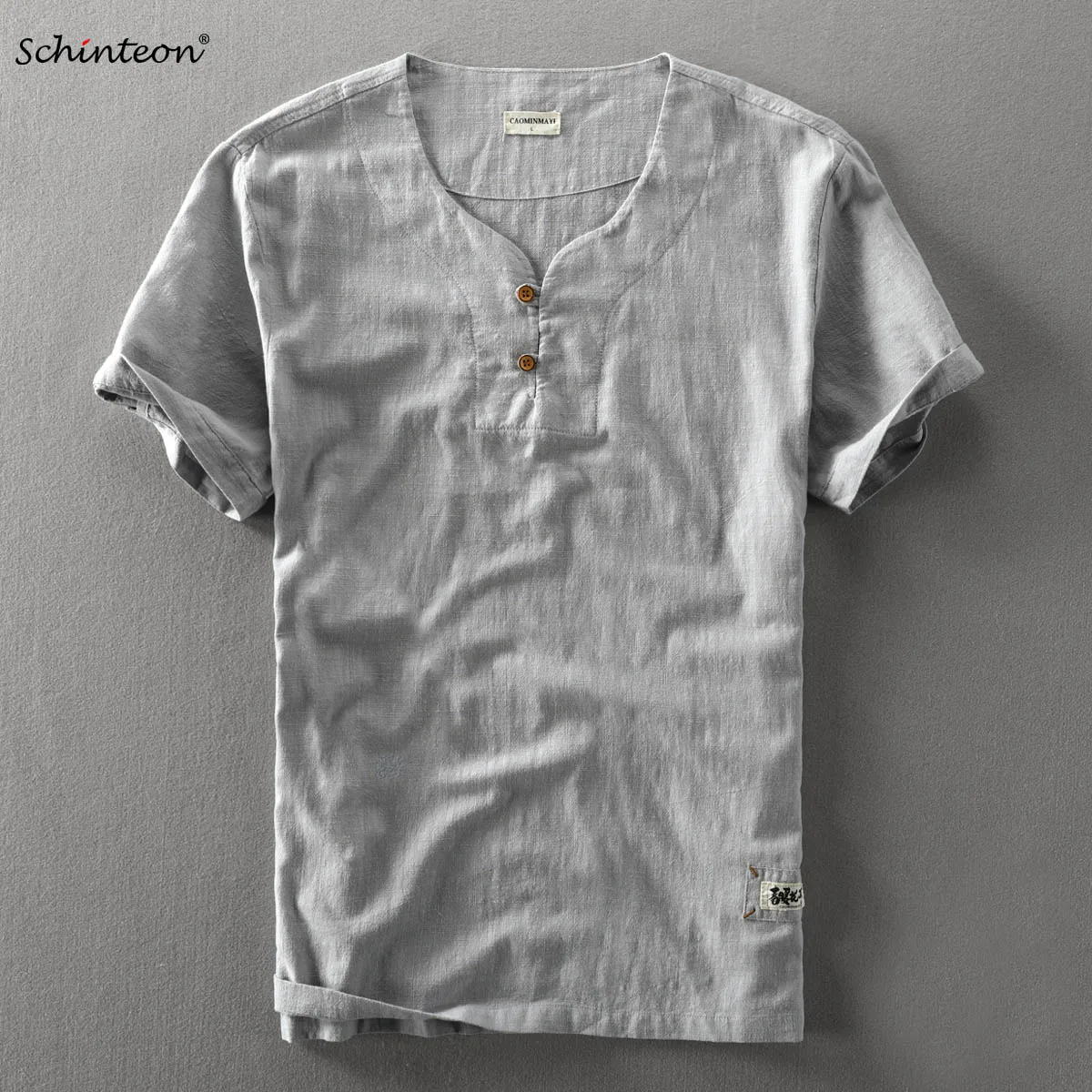 

Мужская хлопковая льняная рубашка schintek, тонкая приталенная рубашка темно-синего цвета с короткими рукавами, удобный пуловер в китайском ст...