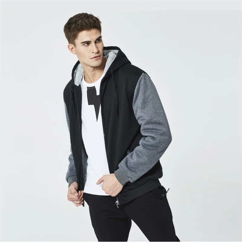 

Male Hooded Sweatshirt Colorblock Jackets for Men 2021 Men Zipper Hoodies Jacket Men Winter Warm Coat Fur Lined Fleece Hoodies