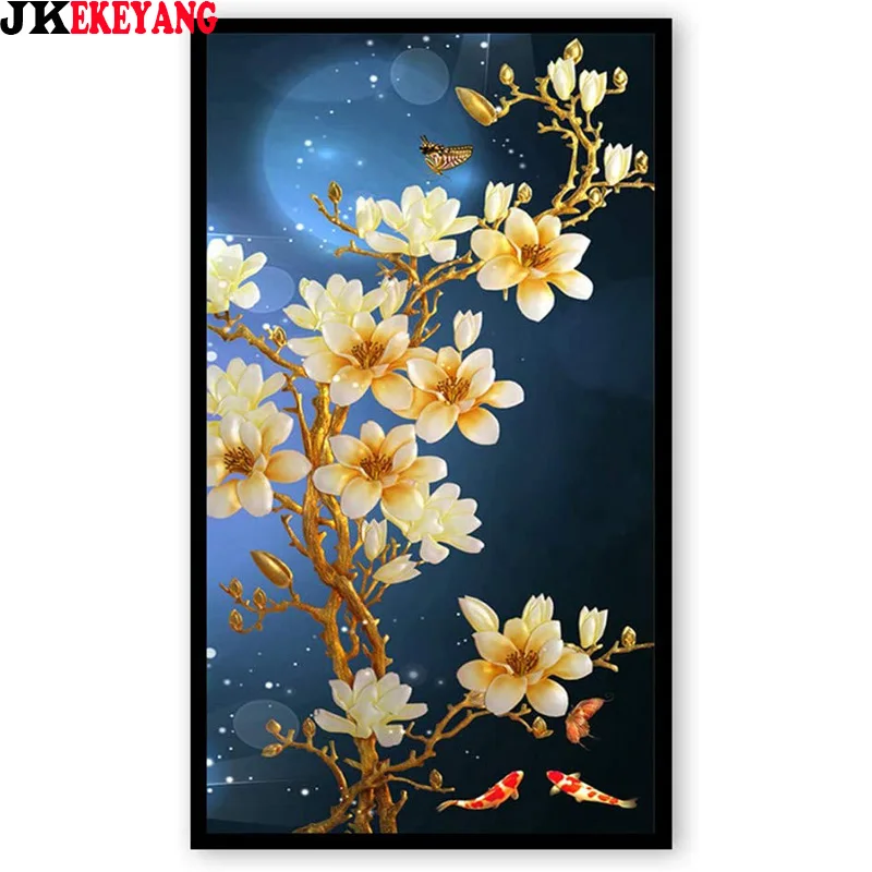 

Большой 5D Diy алмазная живопись кои рыбы и цветы алмазы мозаика Стразы Вышивка крестиком Y3952