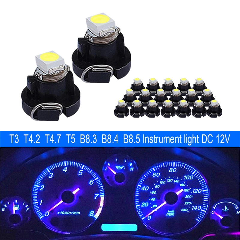 Автомобильная светодиодная лампа T5 T3 T4.2 T4.7 светодиодный W1.2W B8.3 B8.4 B8.5 20