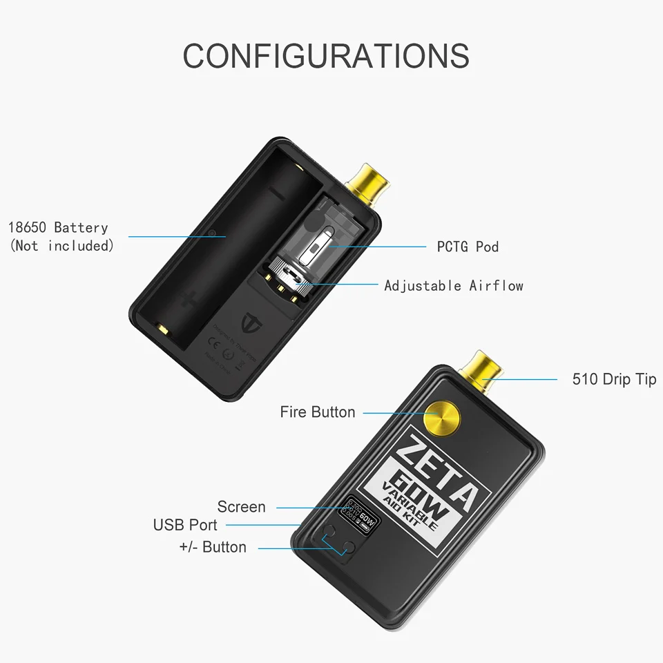 Оригинальный вейп набор Think Vape ZETA AIO 60 Вт электронная сигарета RBA MESH с батарейным