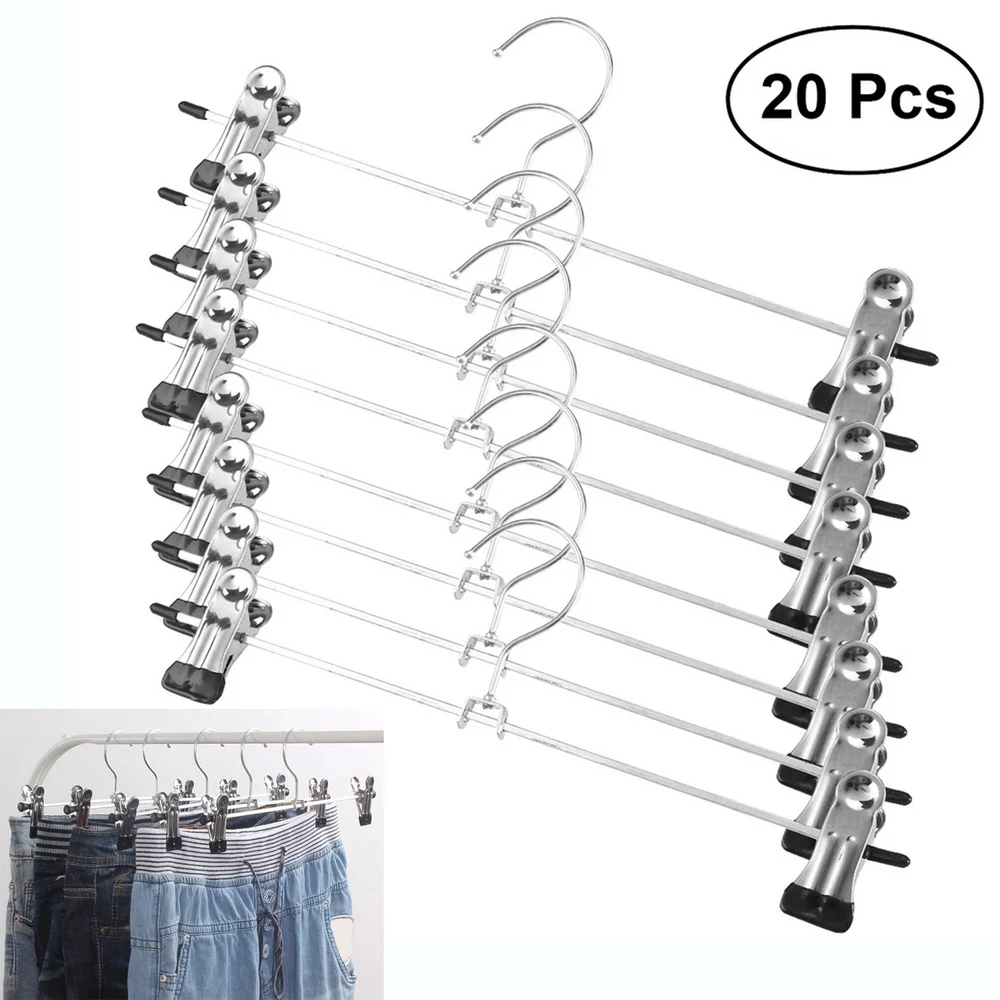 

20pcs Stainless Steel Anti-Slip Clothes Drying Hanger with Clips Pants Drying Rack