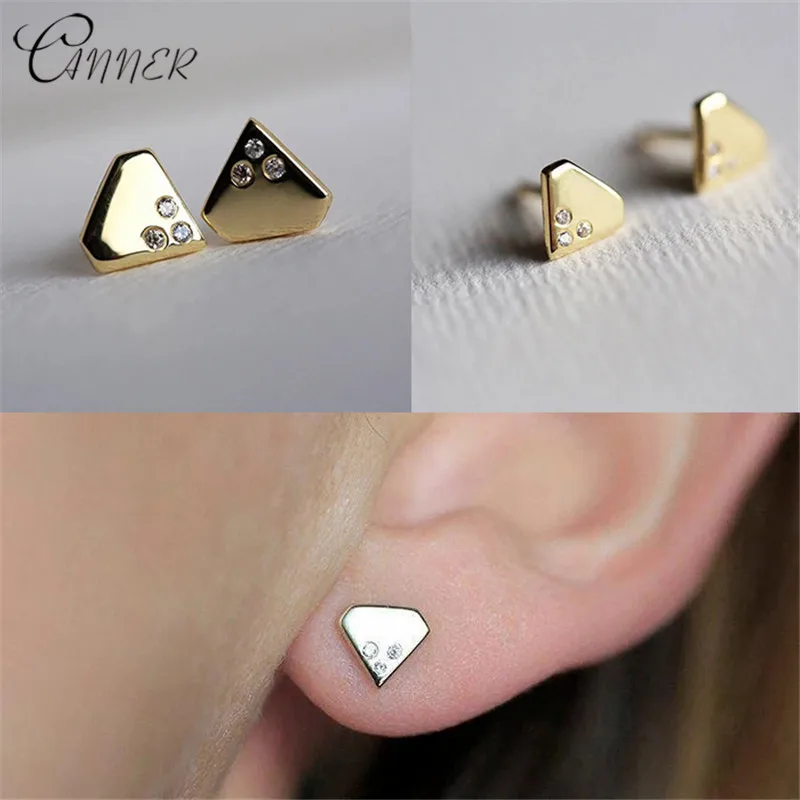 Женские серьги-гвоздики из серебра 925 пробы с золотым крошечным цирконием |