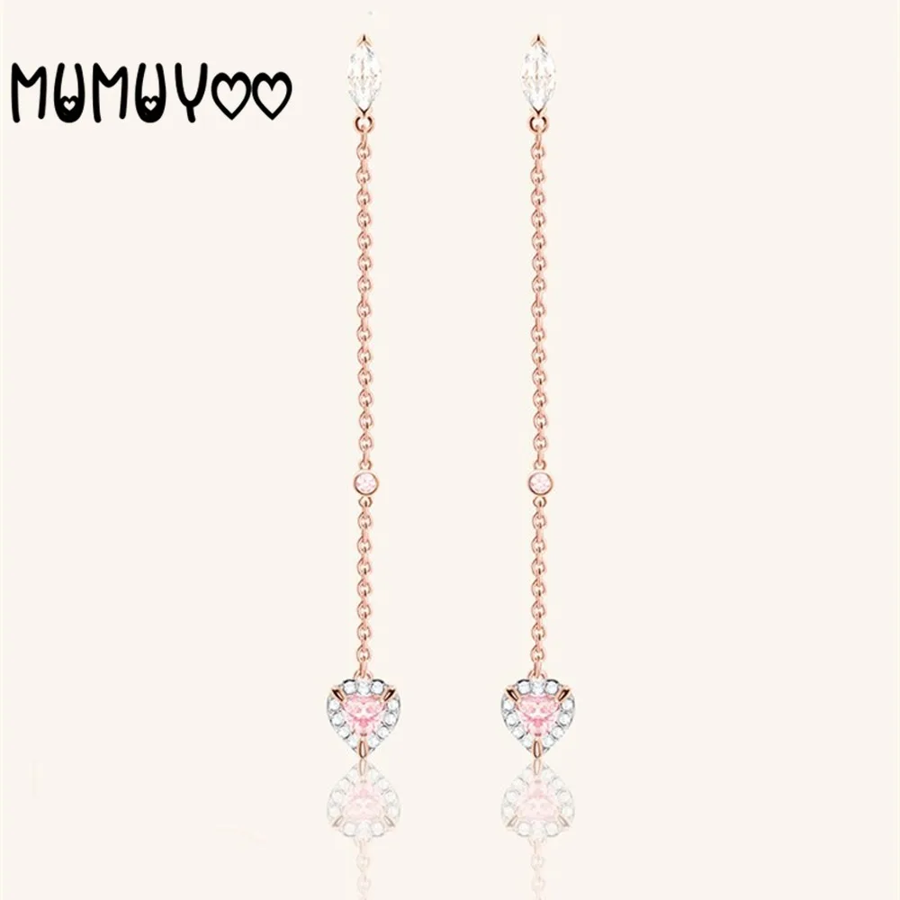 

2020 SWA Fashion Jewelry High Quality Glamour Elegant Pink Heart Shape Love Crystal DangleEarrings Romantic Gift for Women