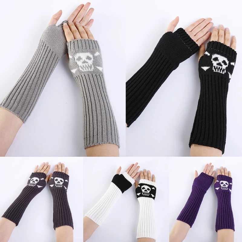 

L5YA перчатки без пальцев, вязаные длинные рукава, теплые эластичные рукава, рукавицы для Хэллоуина