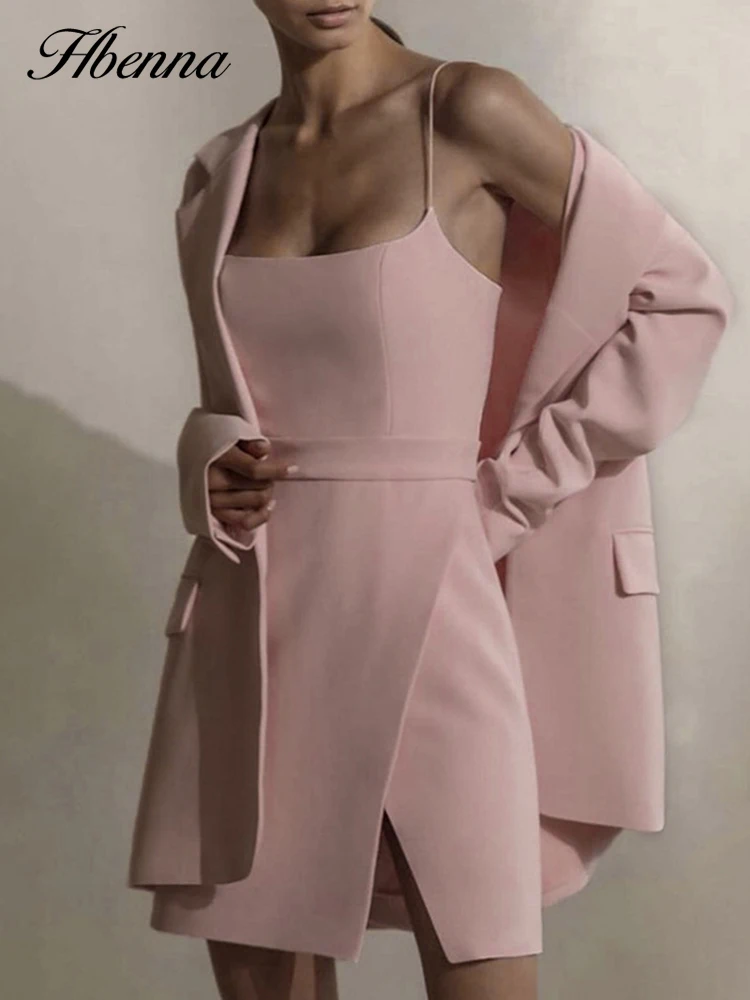 

Hbenna Elegant Party Dress Sleeveless Strap Mini Dress Slim Solid Lady Fashion Split Hemn Summer Dresses Ladies Basis Matching