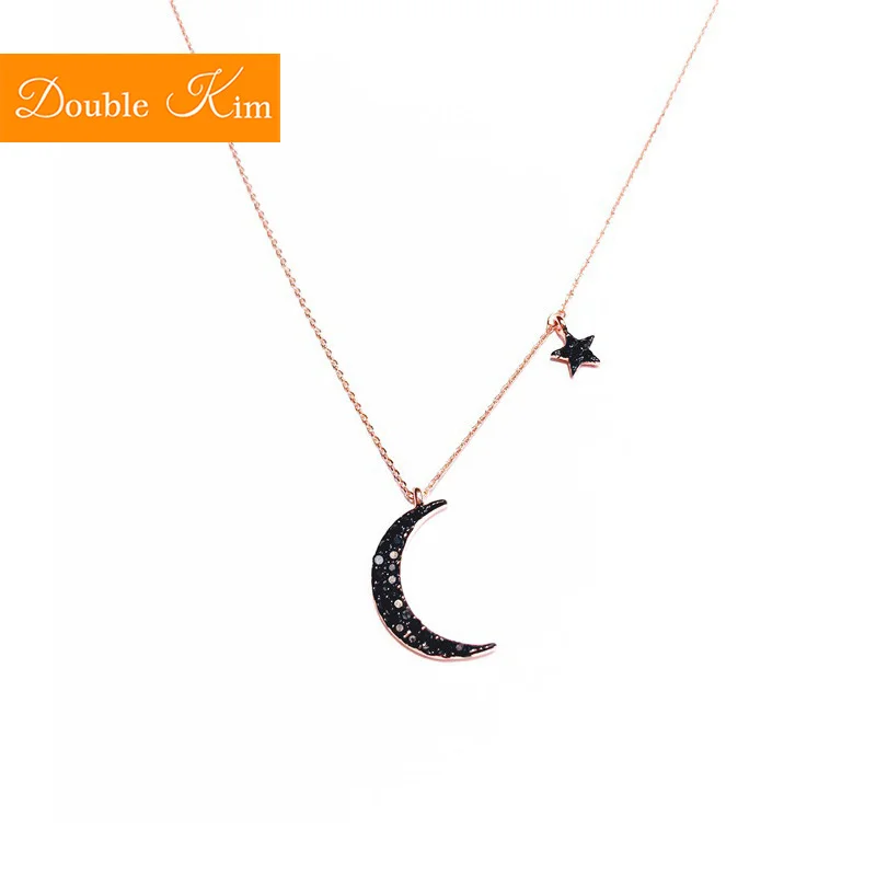 

Stars Moon Pendant Necklace Prevent Allergies Rose Gold Chain Necklace Inlaid Zircon Fashion Trendy Women Jewelry