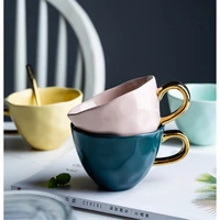 nordic ceramic coffee cup high quality simple home breakfast oatmeal milk mugs office leisure tea set golden handle spoon cups
