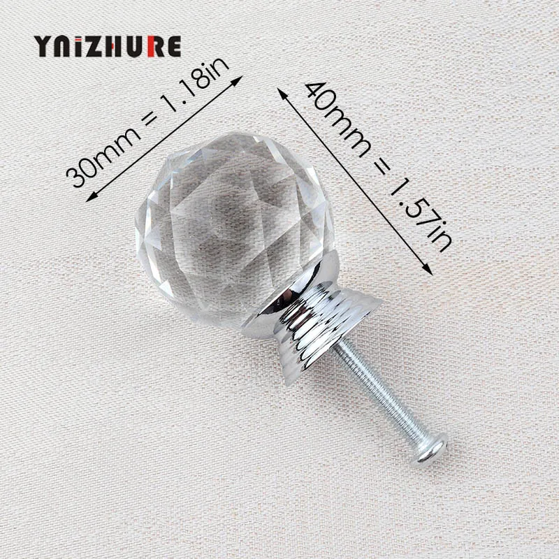 30mm Ball Silver YNIZHURE Алмазная форма Хрустальные стеклянные ручки для шкафа ручки для выдвижных ящиков кухонный шкаф ручки оборудование для обработки мебели - Цвет: 30mm Ball Silver