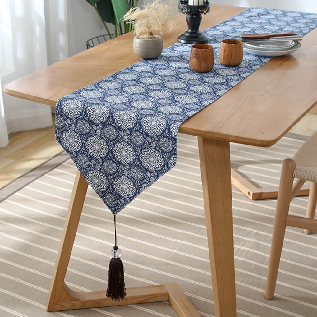 

Ethnic Style Tablecloth Table Mat Home Restaurant Dining Coffee Desk Cotton Linen Table Runner, 33x220cm