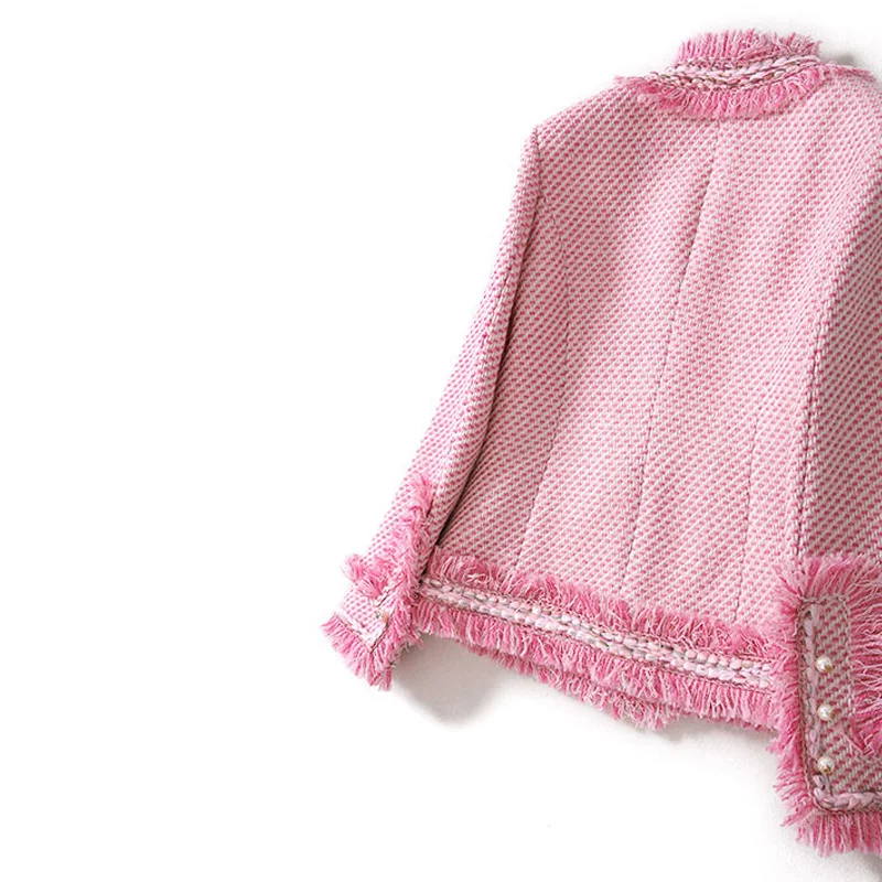 

Женская твидовая куртка, цельный пиджак розового цвета, пальто для весны и осени