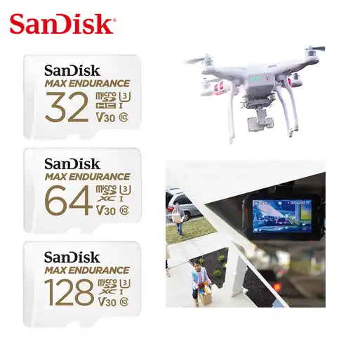 Двойной Флеш-накопитель SanDisk MAX выносливость micro SD карта, 32 ГБ, 64 ГБ, 128GB MicroSD карты памяти класса 10 U3 V30 Micro SDHC/SDXC флэш-карты 4K HD