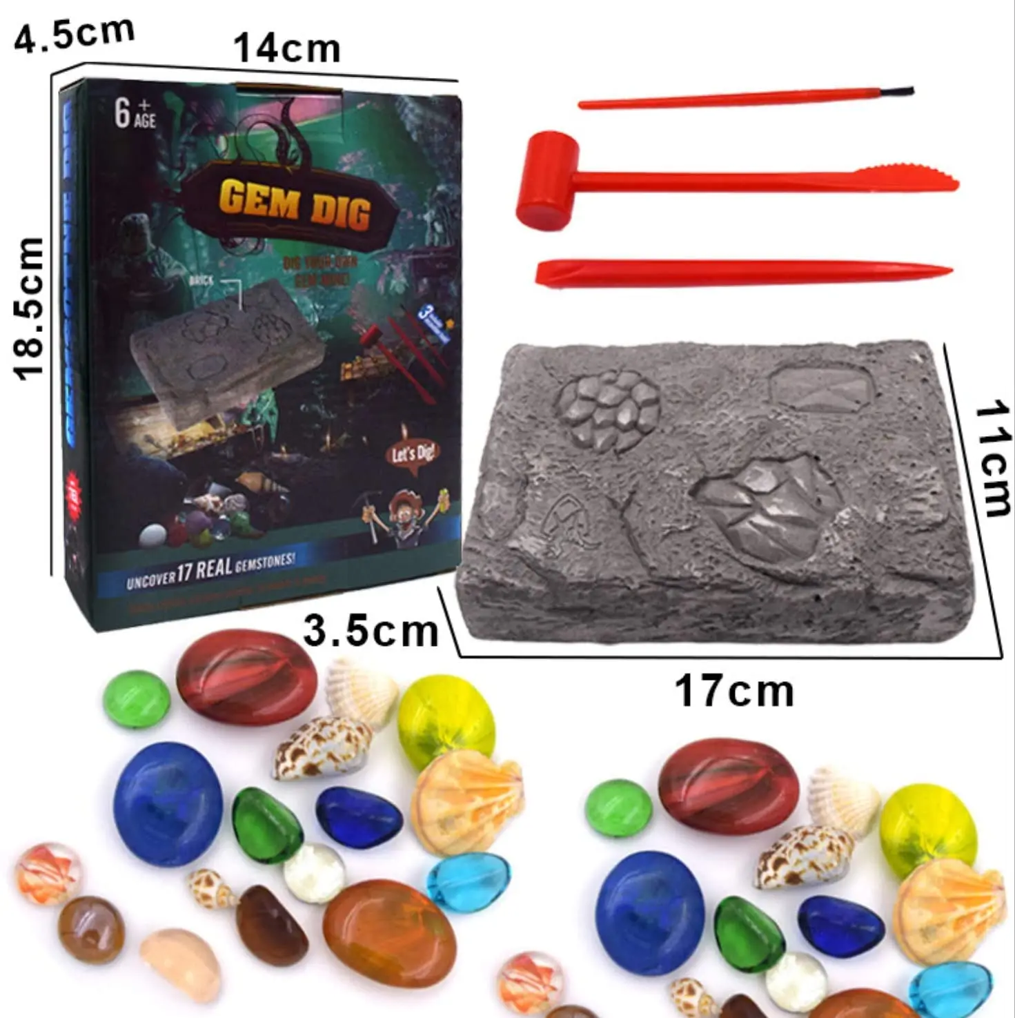 Mega Gem Dig Kit Great Science Gemology Mining Gift Kids игрушки для раскопок научный подарок любителей