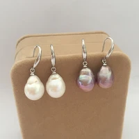 100 nature freshwater pearl earring with 925 silver hookaa nature baroque pearl no repaired11 12 mm big baroque pearl earring