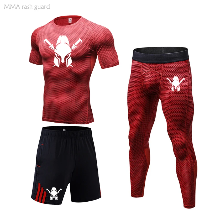 

Мужская компрессионная футболка MMA с коротким рукавом, облегающая одежда для тренировок, Мужские штаны для фитнеса, бодибилдинга, спортивны...