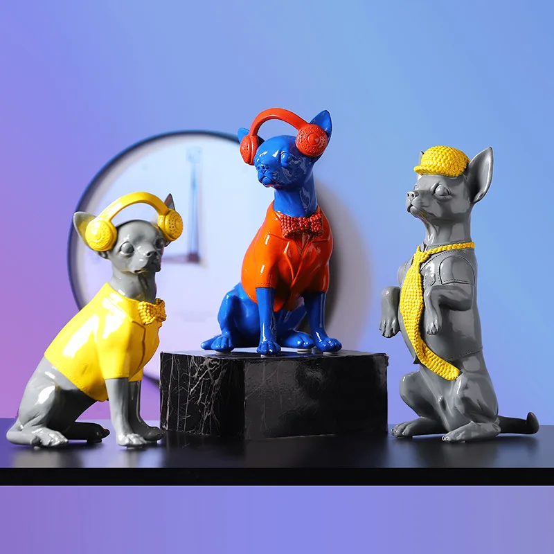 

Симпатичная полимерная скульптура чихуахуа, маленькие животные, украшения для гостиной, входа, ТВ, кабинета, украшение для дома, фигурка щен...