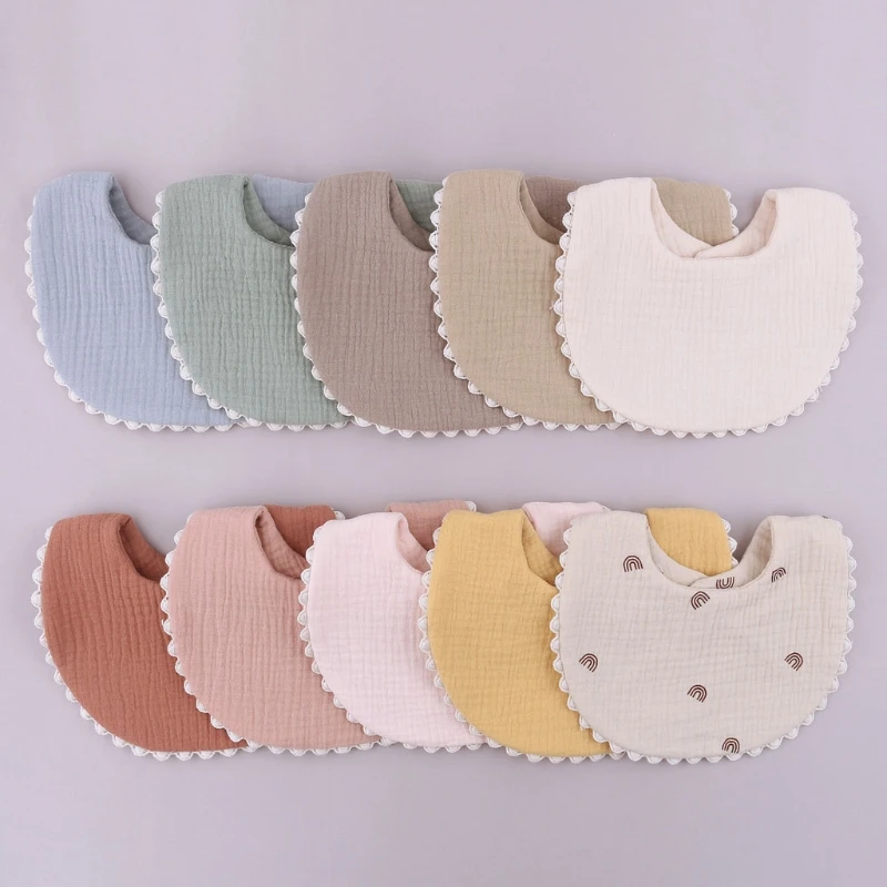 Baberos de algod&oacute;n para beb&eacute;s, pa&ntilde;os absorbentes de Color s&oacute;lido con borlas para reci&eacute;n nacidos, art&iacute;culo de alimentaci&oacute;n-0