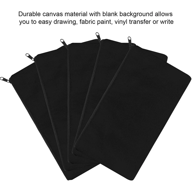 

24Pcs Canvas Zipper Pouch Bags Canvas Makeup Bags Pencil Case Blank DIY Craft Bags for Travel DIY Craft School, Black