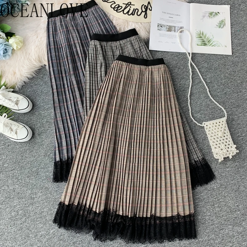 Женские клетчатые юбки с высокой талией Осень зима 2020 длинные в винтажном стиле