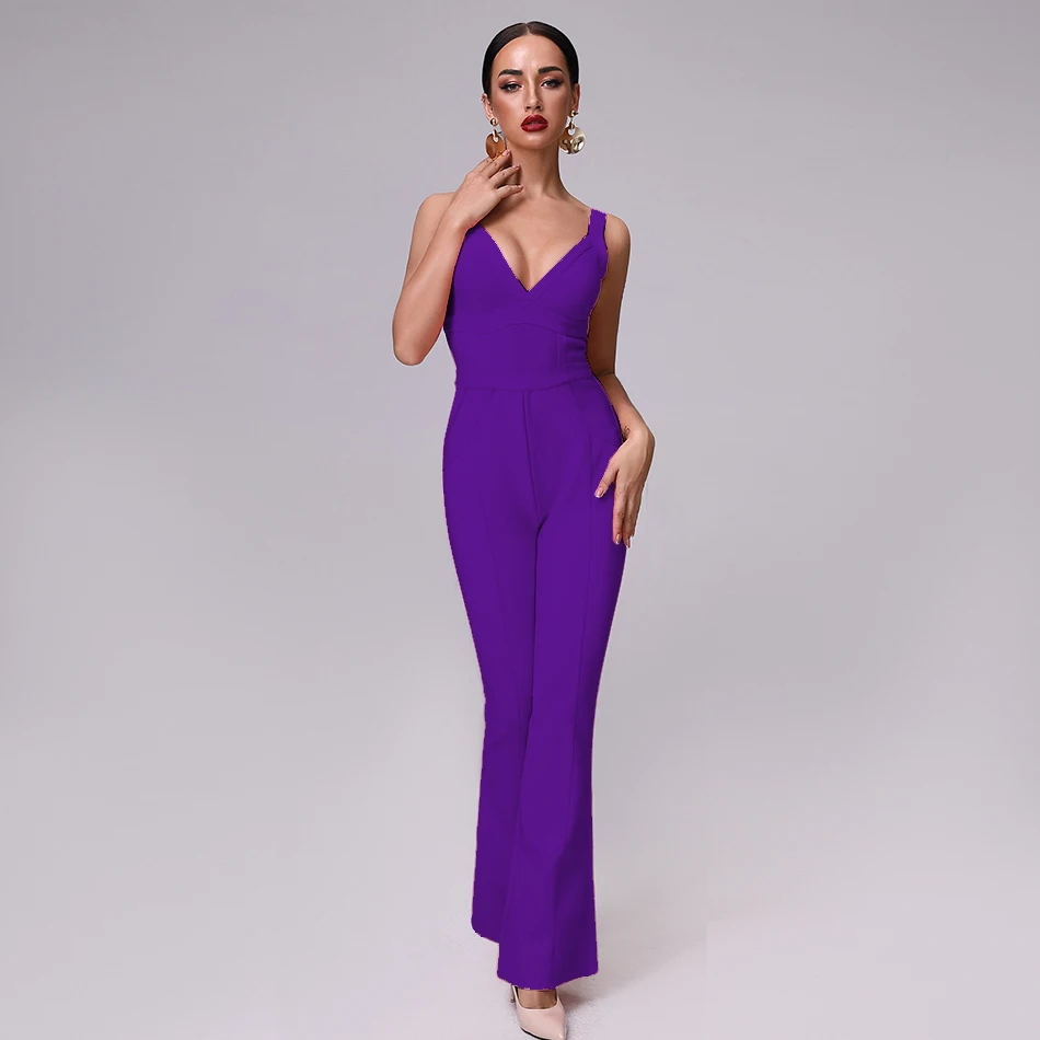 Женский бандажный комбинезон розовый пикантный из вискозы с v образным вырезом