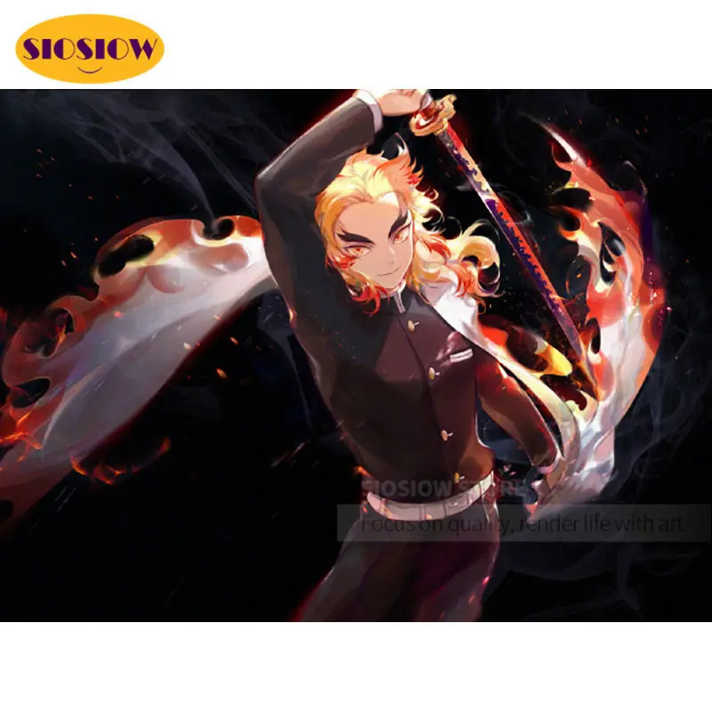 5d Diy Diamond Mosaic Embroidery Cross Stitch Kits Demon Slayer Kyoujurou Rengoku Daimond Painting Full Square Drill Resin Gifts | Дом и сад