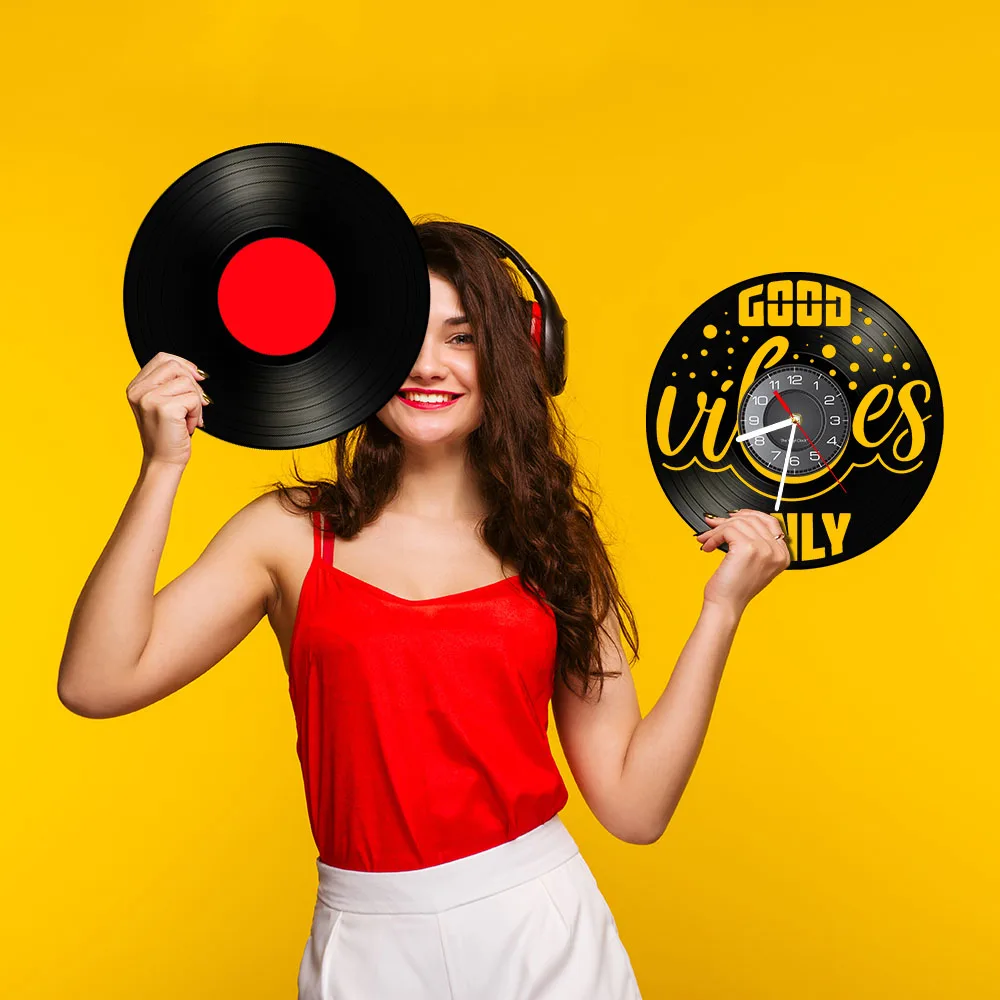 Хорошие Vibes Только виниловая запись настенные часы положительные цитаты