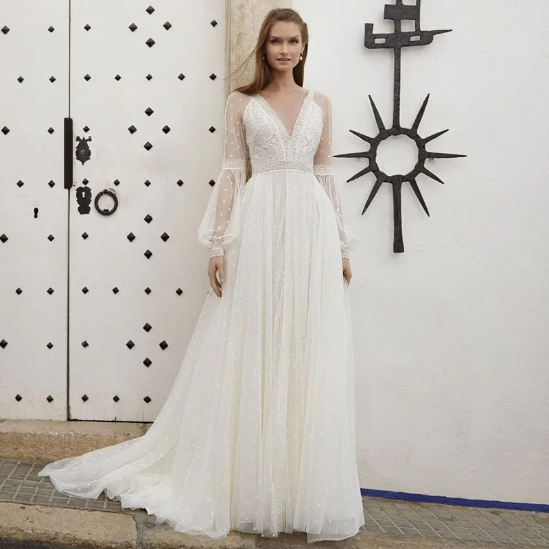 

Luxury Wedding Dress Elegant Multi-layer Lotus Leaf Yarn V-neck Beading Wedding Gowns Crystal Lace Up White Vestido De Noiva