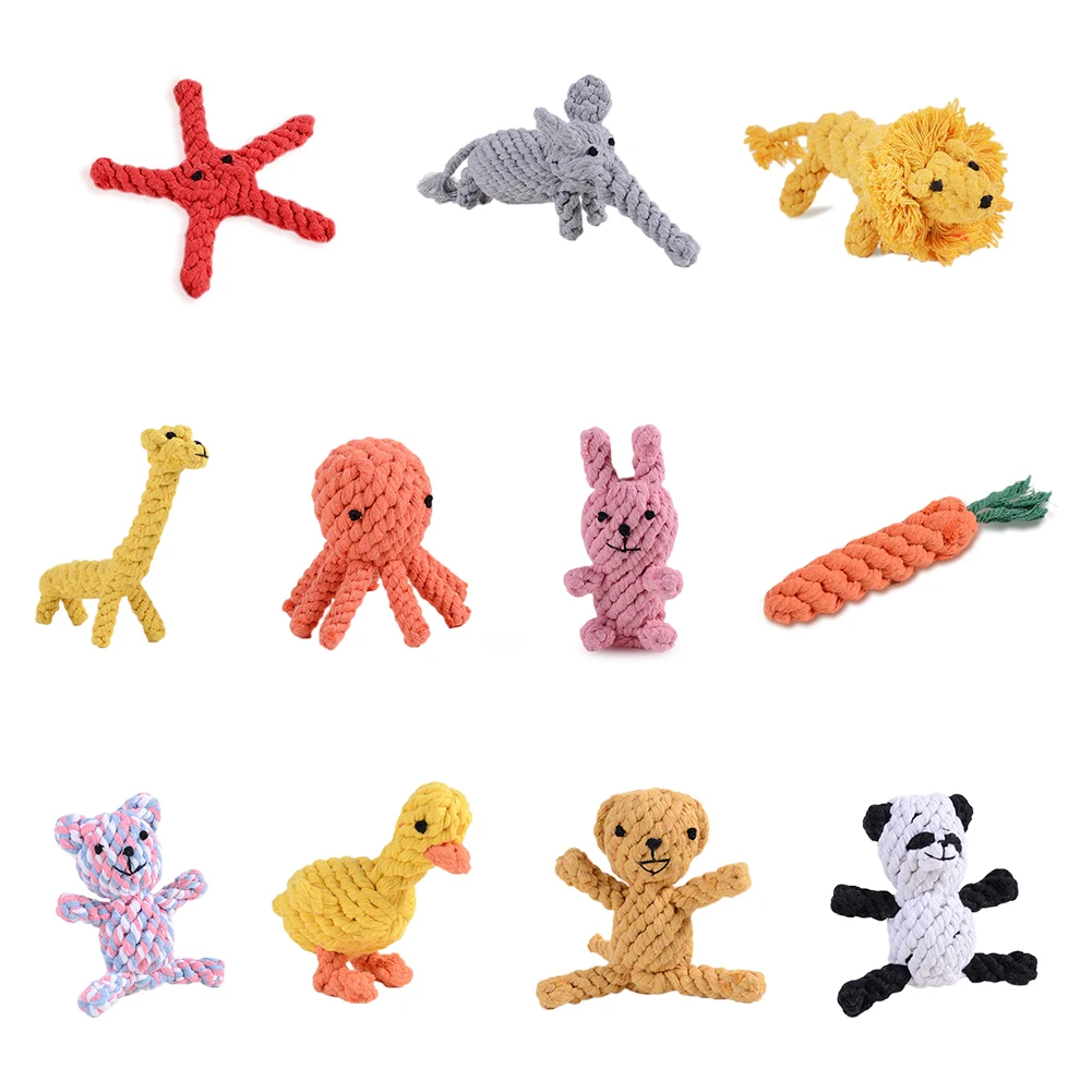 

Cartoon Tough Hand-woven Cotton Rope Teething Chewable Stick Toy Molar Rod Squeeze Toys Dental Care for Dogs Easter Day Gift