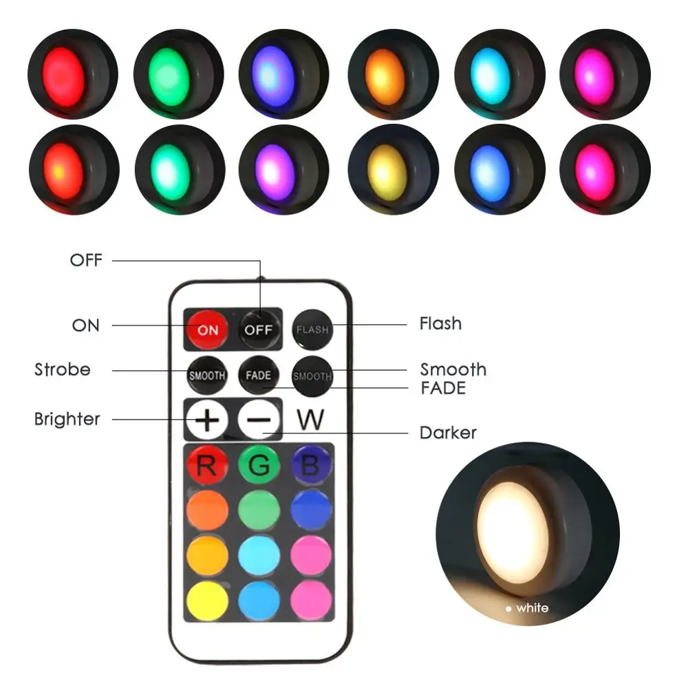 Светодиодная подсветка под шкаф шайба сенсорный датчик RGB 12 цветов затемнения 21 ключ беспроводной шкаф лестница Прихожая шкаф ночник