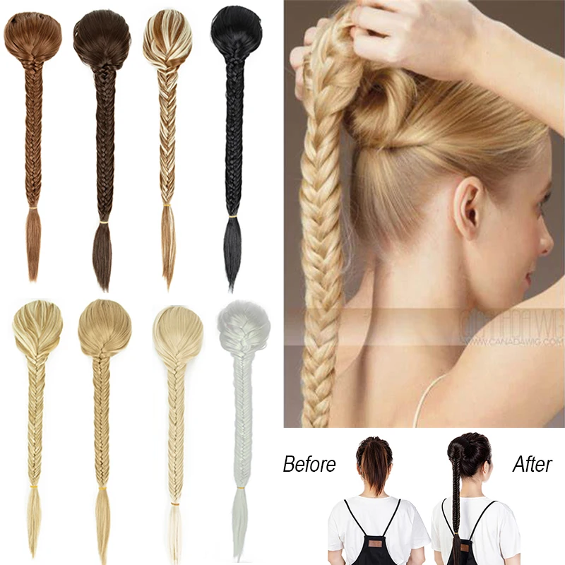 

24" Long Fishtail Braids Clip In Ponytail Hair Extensions Hairpiece Braided Drawstring Ponytail Hair Extensions for Women
