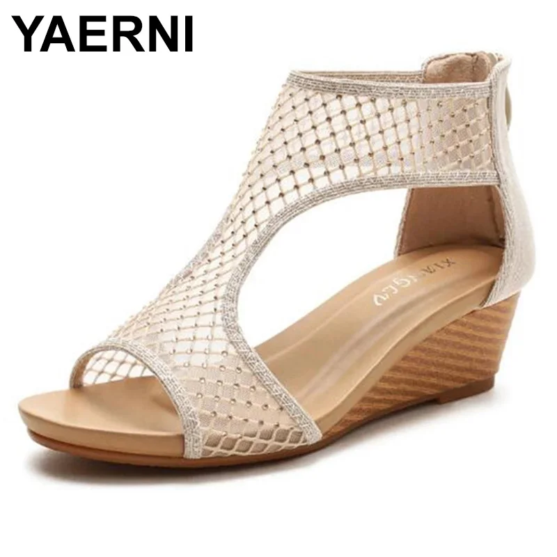 YAERNI сандалии женская обувь 2021 новые летние все-матч удобные повседневные туфли из сетчатого материала, женская обувь туфли на плоской подош...