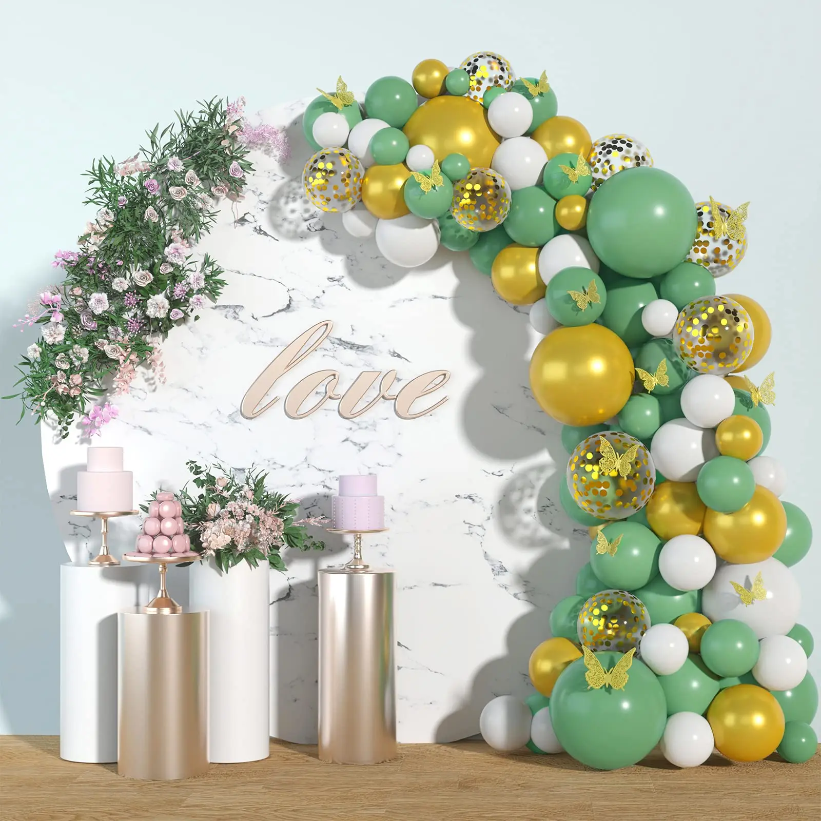 125 шт. винтажных зеленых золотых искусственных бабочек с авокадо гирлянда