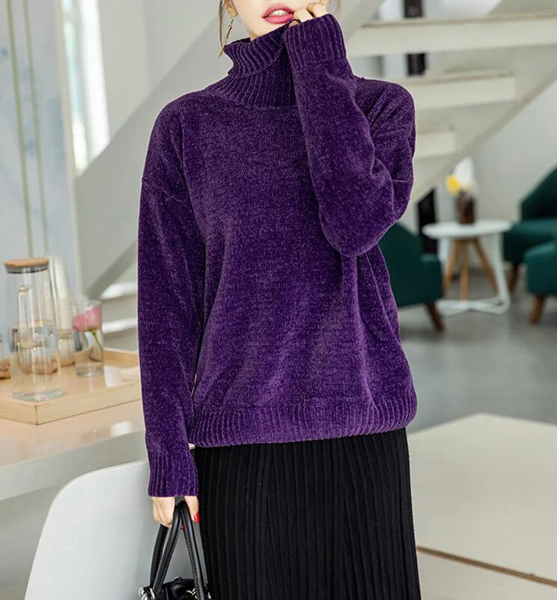 Шикарные винтажные кашемировые женские свитера из синели с длинным рукавом