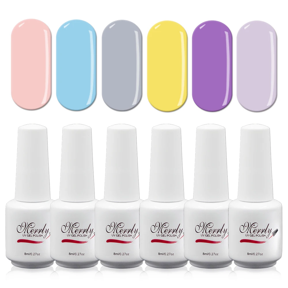 

Merrly 8ml Gel Polish Kit Hybrid Varnish Nail Art Base and Top Coat Soak Off Semi Permanent Nail Gel