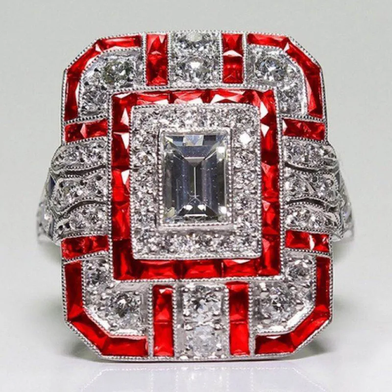 Винтажные большие квадратные кольца для женщин зеленые синие кольцо с