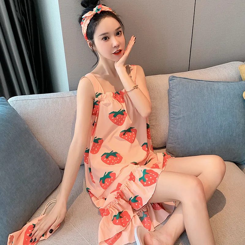

Summer SEXY Women Spaghetti Strap Nightdress Casual Lougne Satin Nightgown Print Robe Kimono Bath Gown Cute Girls Sleepwear XXL