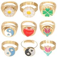 cute daisy rings for women trendy clover carnation flower anillos men retro tai chi heart ring set girl punk jewelry couple gift
