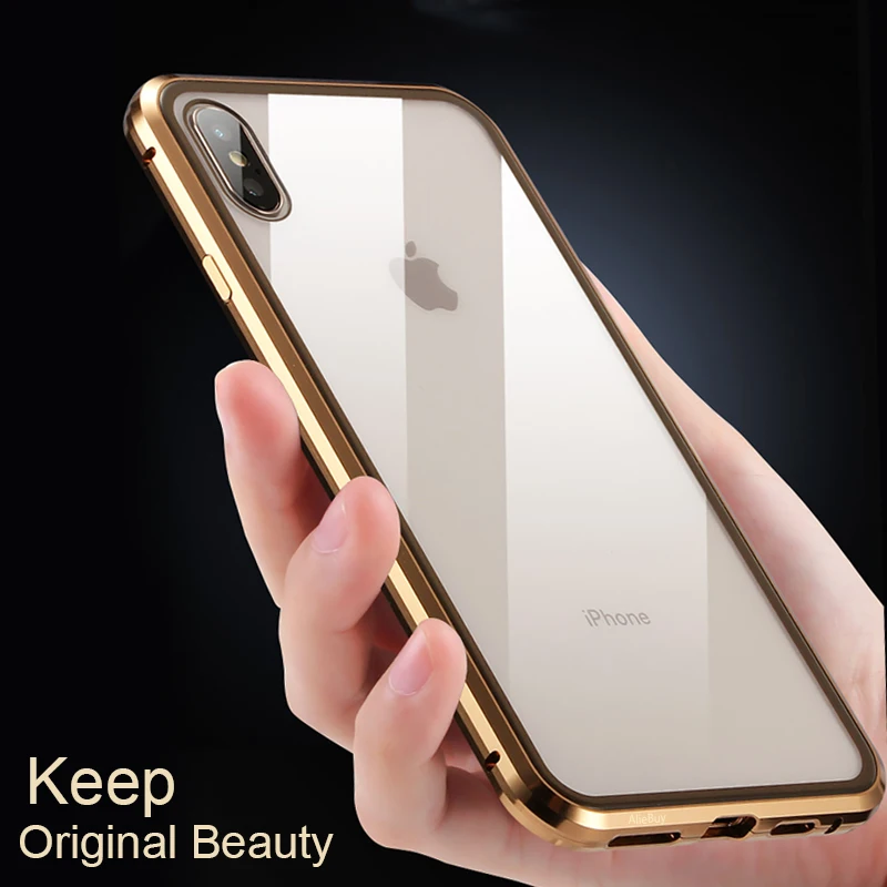 Двухстороннее стекло 360 магнитный поглощающий флип-чехол для iPhone XS MAX XR X 8 Plus 7 6 6s