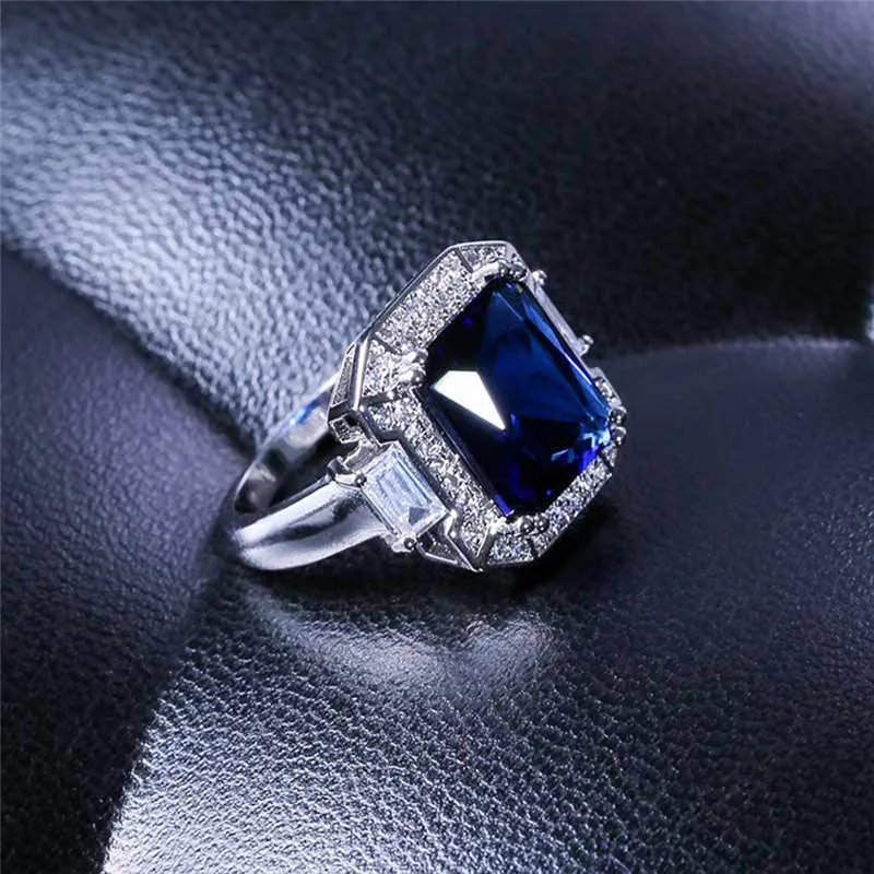 

Pinksee New Creative Blue Square Crystal Engagement Ring Fashion Luxury Wedding Promise Engagement Jewelry for Women