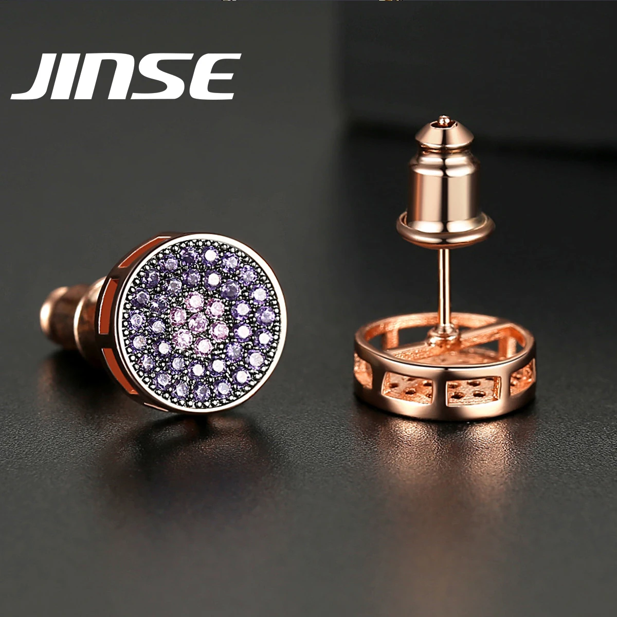 JINSE 9 мм розовые циркониевые круглые ледяные серьги цвета розового золота